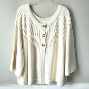 Women Soft Cream Cotton Knit Cardigan Sweater 3X Natural Neutral Career Casual